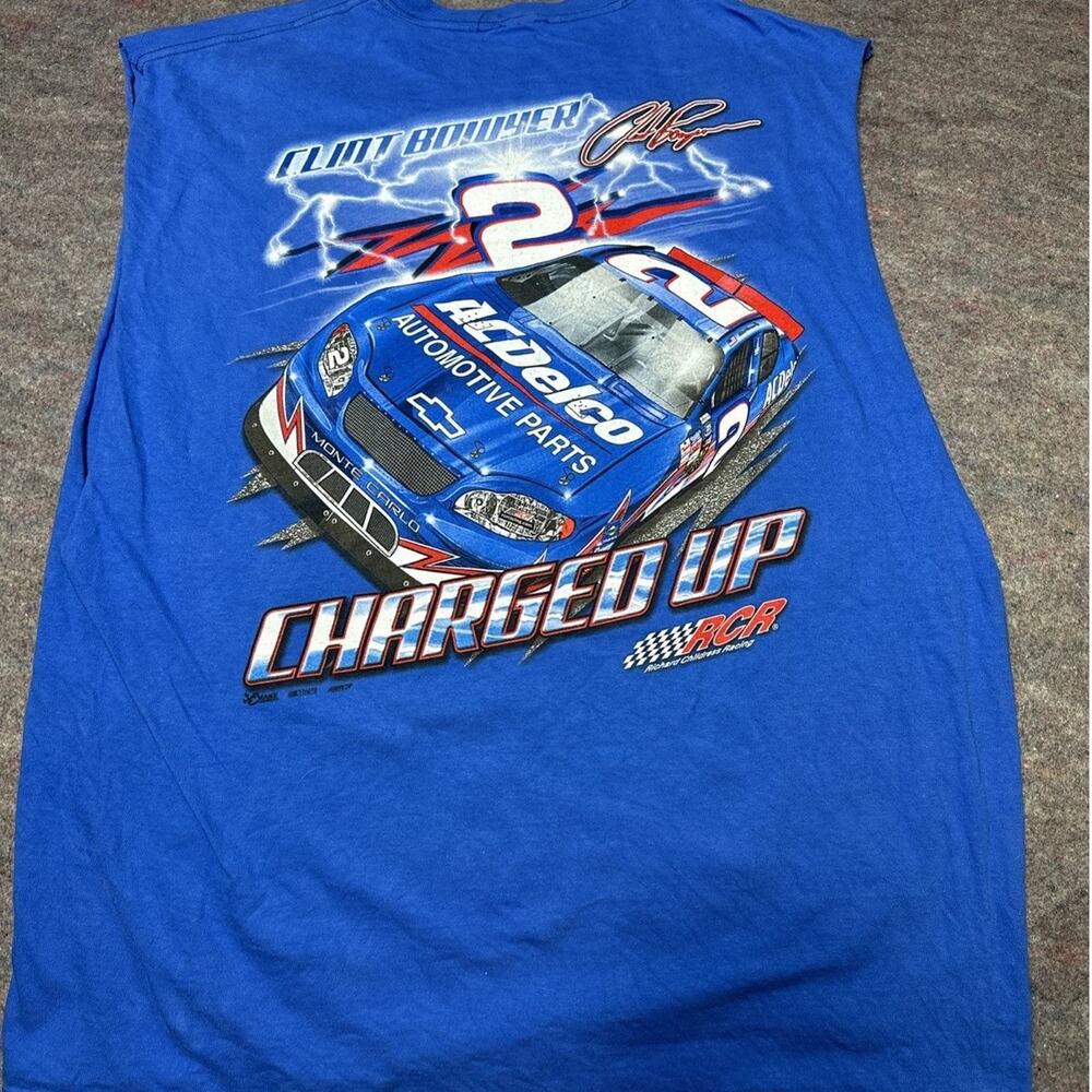 Vintage 2000 Y2K Size L Chase Authentics Clint Bowyer NASCAR Blue Racing Shirt